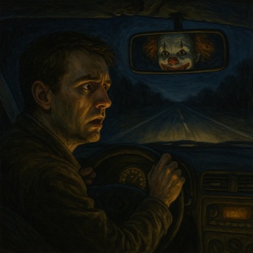 Horrorgeschichten Clown auf Rückbank